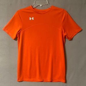 Under Armour Loose Short Sleeve Heat Gear Tee Shirt Used Size YXL Color Orange